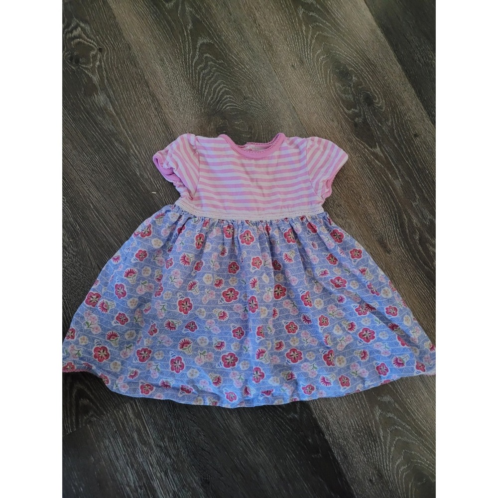 JoJo Maman Bebe Baby Girl Pink Stripe Floral Dress 12-18 Month Flower Buttons #8